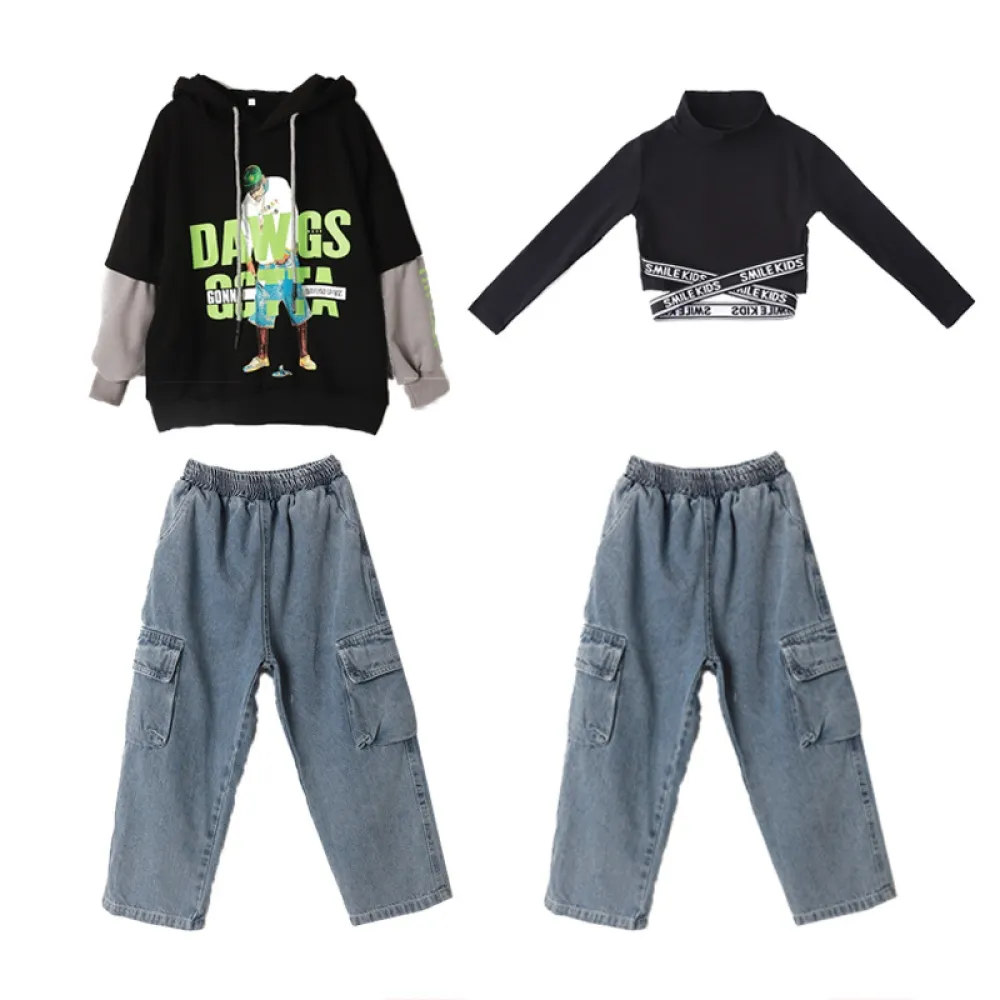 Abbigliamento alla moda hip-hop hip-hop per bambini Stile invernale per ragazze Vestito da ballo jazz con ombelico scoperto Pass