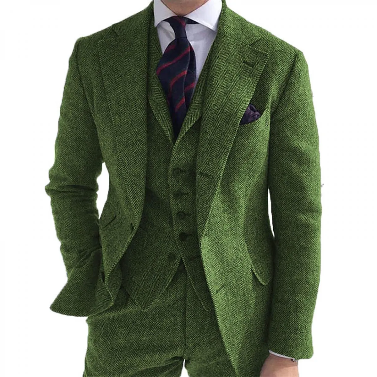 Abito da uomo invernale in tweed di lana grigio per matrimonio formale smoking da sposo a spina di pesce moda maschile 3 pezzi (
