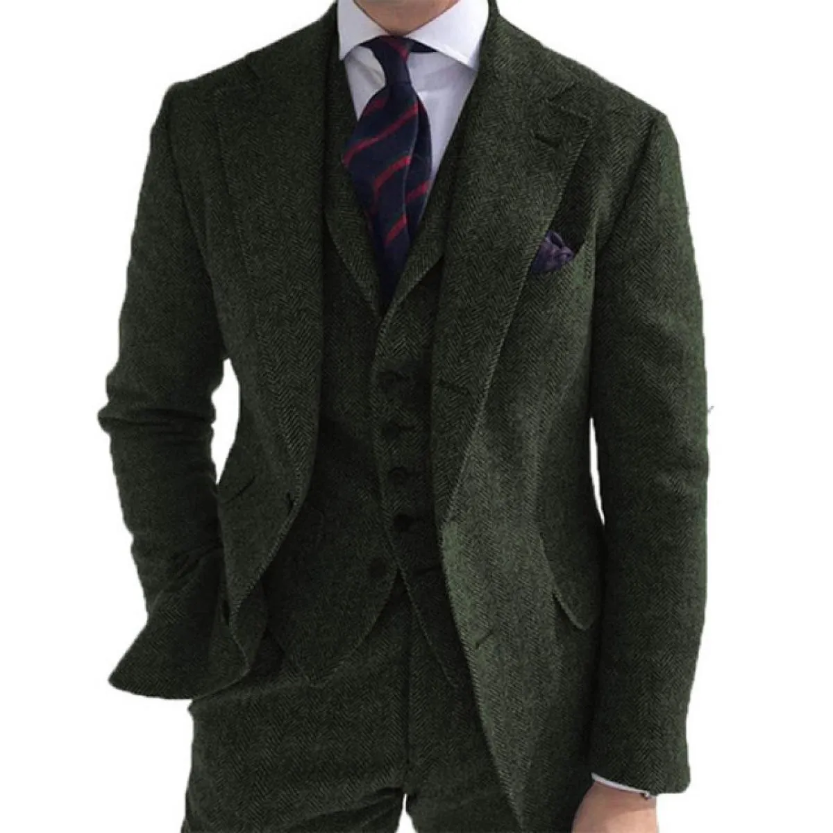 Abito da uomo invernale in tweed di lana grigio per matrimonio formale smoking da sposo a spina di pesce moda maschile 3 pezzi (