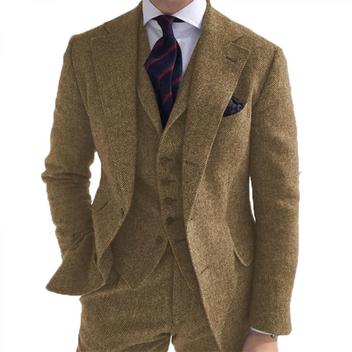 Abito da uomo invernale in tweed di lana grigio per matrimonio formale smoking da sposo a spina di pesce moda maschile 3 pezzi (