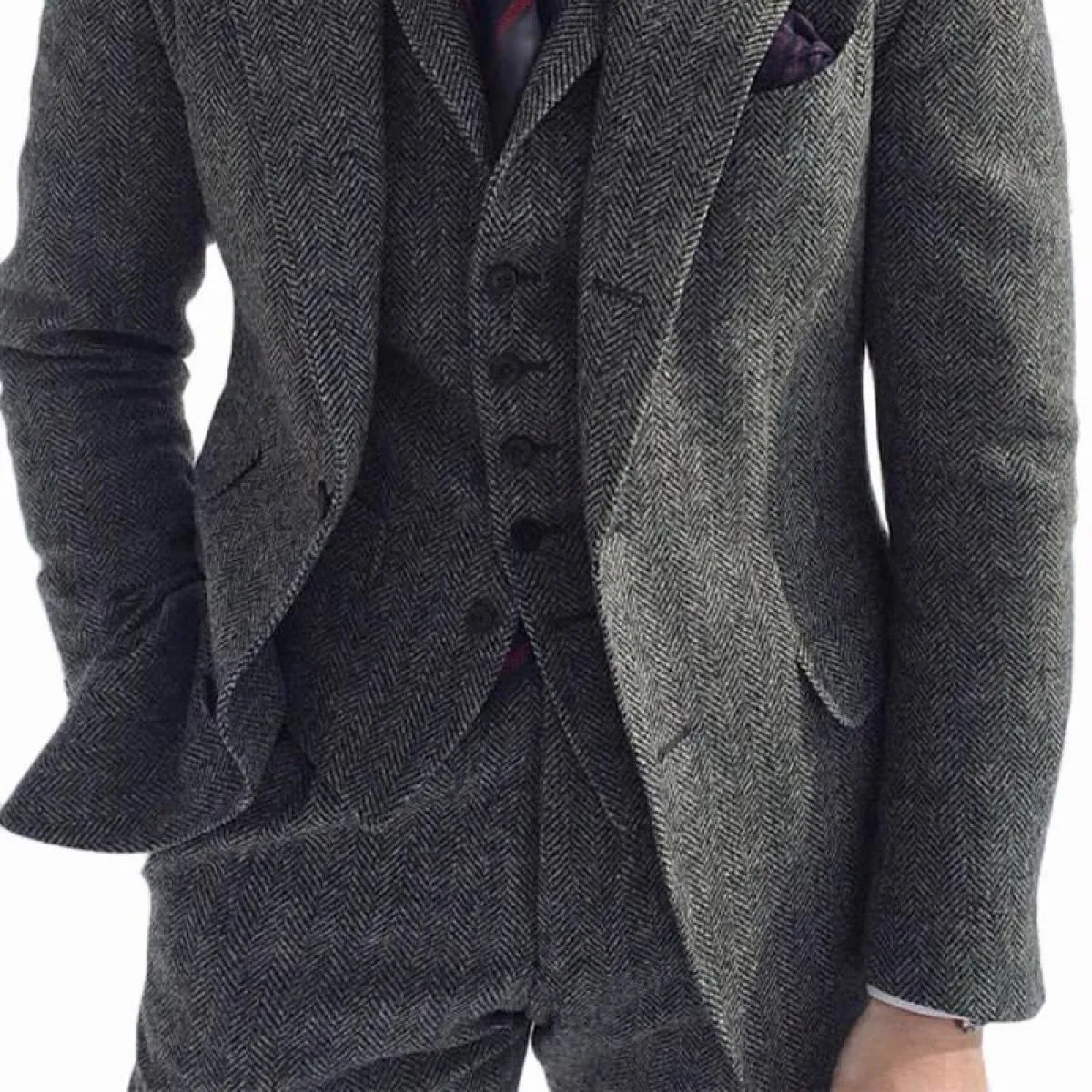 Abito da uomo invernale in tweed di lana grigio per matrimonio formale smoking da sposo a spina di pesce moda maschile 3 pezzi (