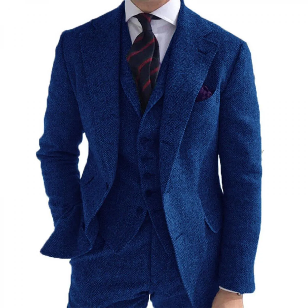 Abito da uomo invernale in tweed di lana grigio per matrimonio formale smoking da sposo a spina di pesce moda maschile 3 pezzi (