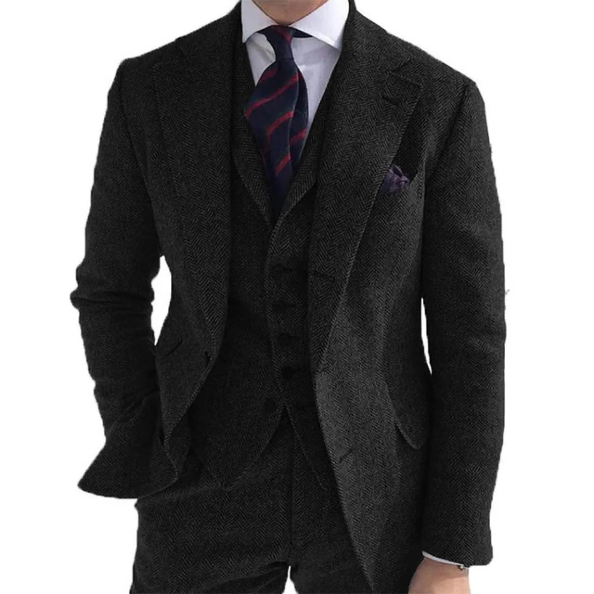Abito da uomo invernale in tweed di lana grigio per matrimonio formale smoking da sposo a spina di pesce moda maschile 3 pezzi (
