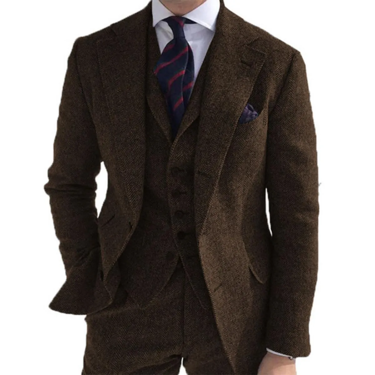 Abito da uomo invernale in tweed di lana grigio per matrimonio formale smoking da sposo a spina di pesce moda maschile 3 pezzi (