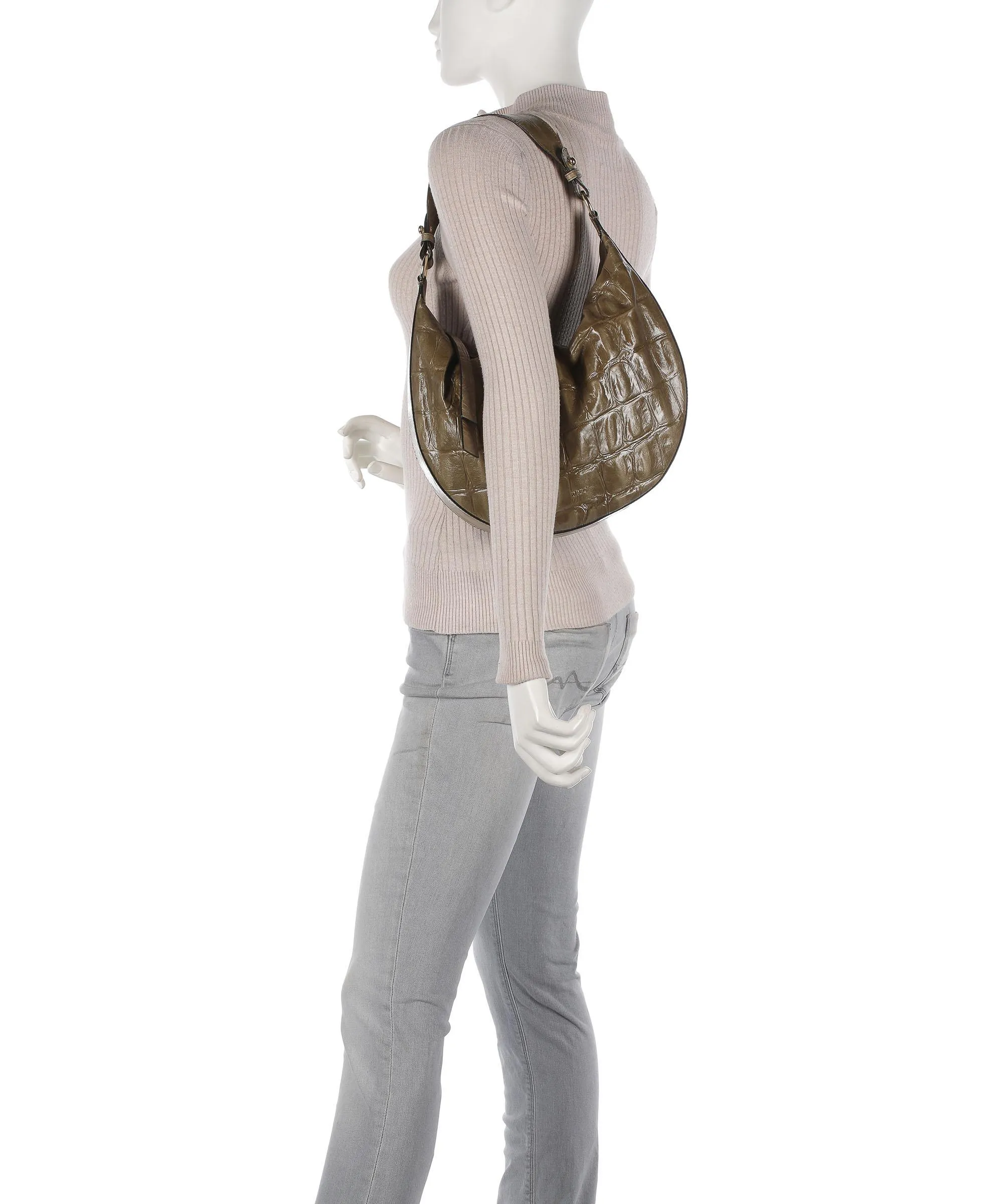  Abro Primitivo Lulu Borsa hobo pelle di vacchetta goffrata verde-oliva  