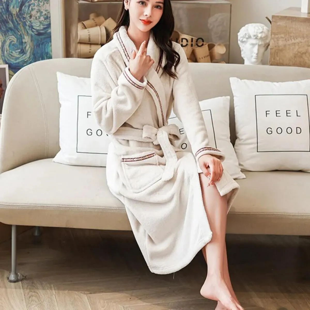 Accappatoio in flanella invernale in pile da donna addensare caldo dolce vestaglia Sleepshirt Quick Dry Sleepwear Morining Night