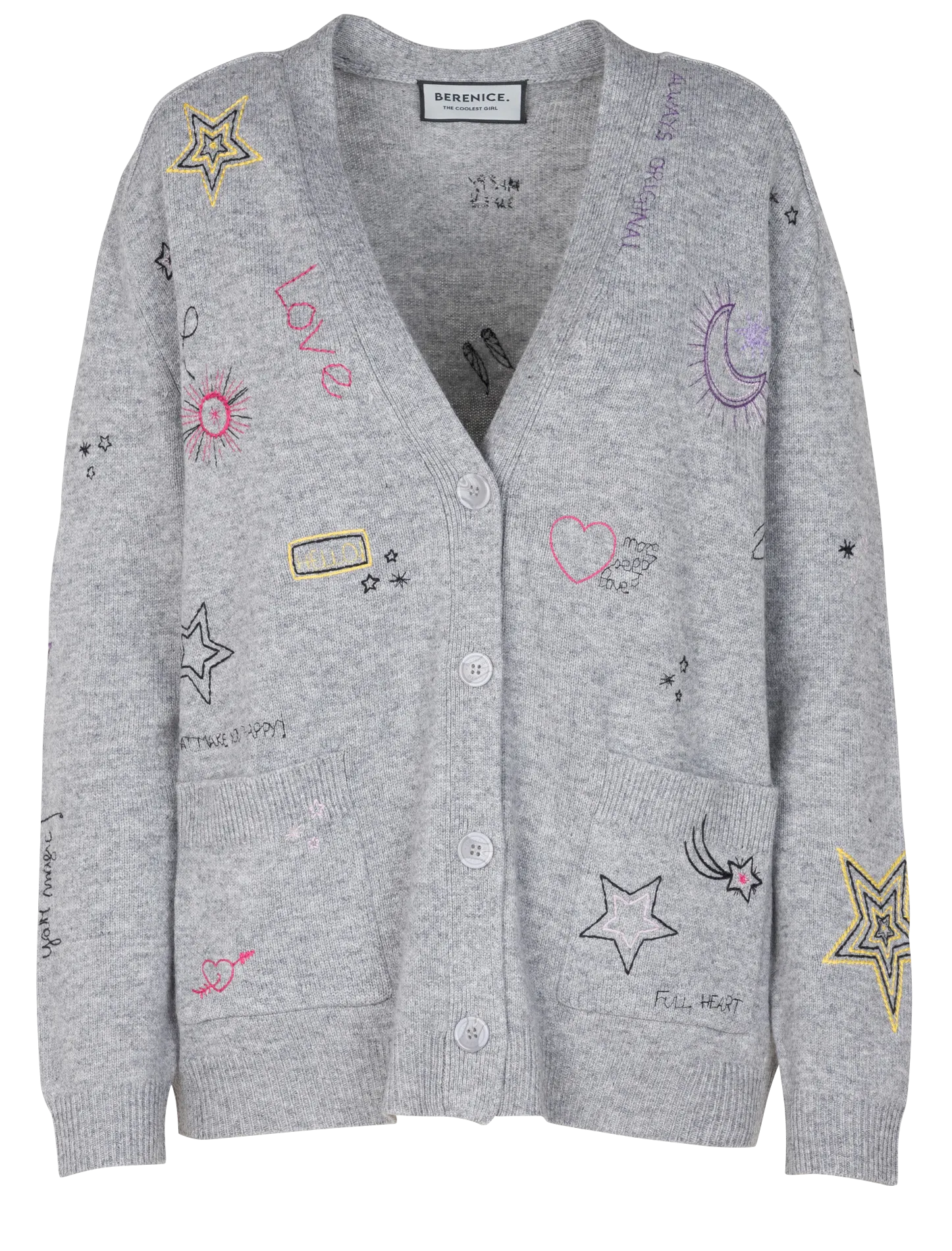  BERENICE   GIULIO - Cardigan diritto ricamato in lana | Grigio