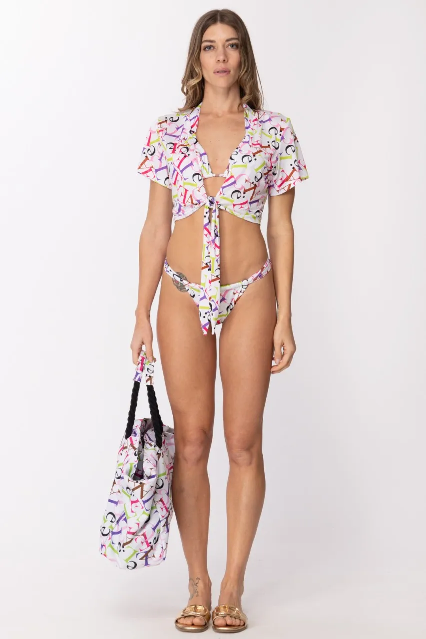 Bikini con stampa logo colorato Bianco