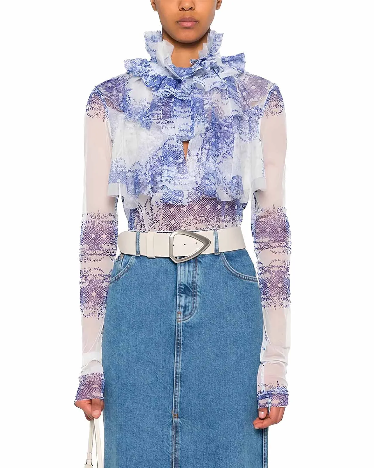 Blusa ruches tulle fantasia azzurro