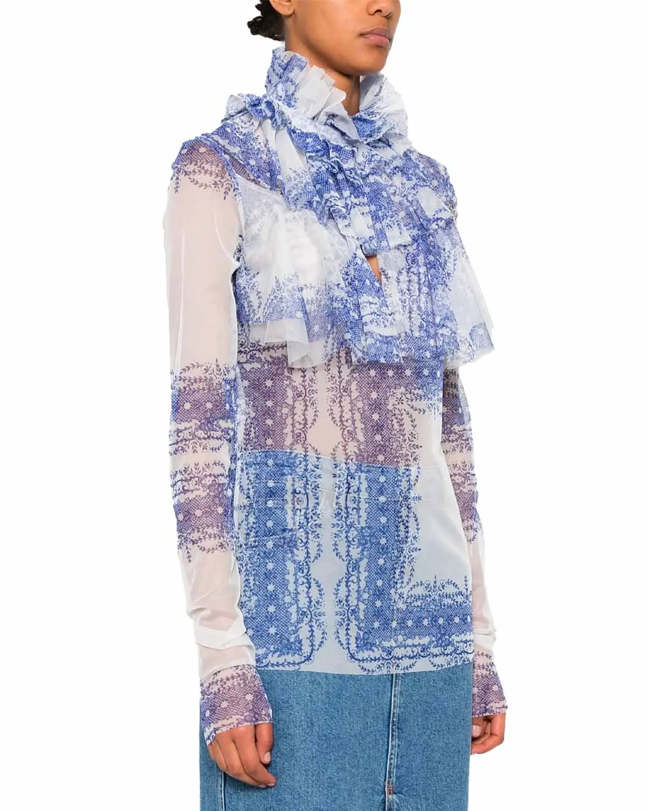 Blusa ruches tulle fantasia azzurro