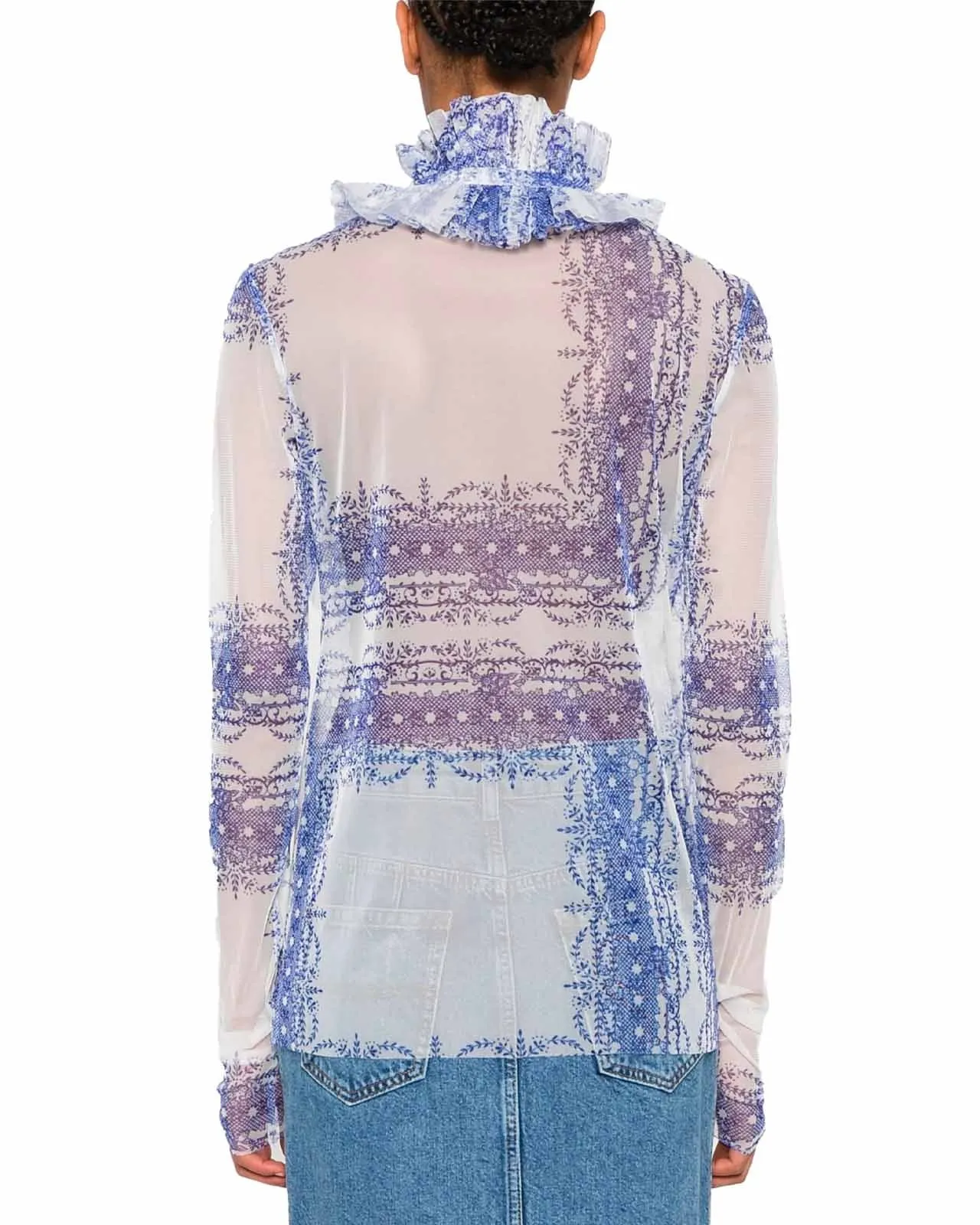 Blusa ruches tulle fantasia azzurro