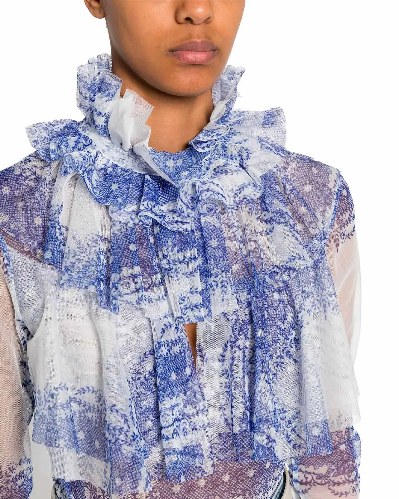 Blusa ruches tulle fantasia azzurro