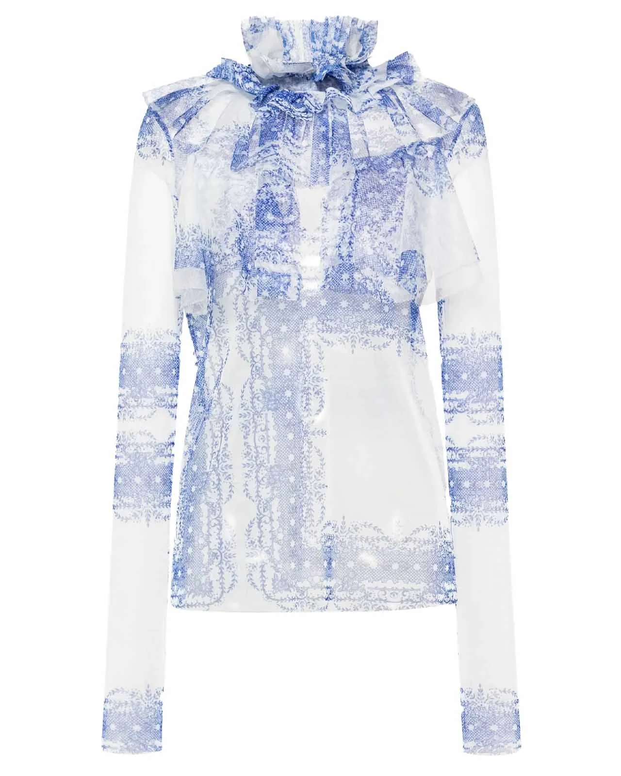 Blusa ruches tulle fantasia azzurro