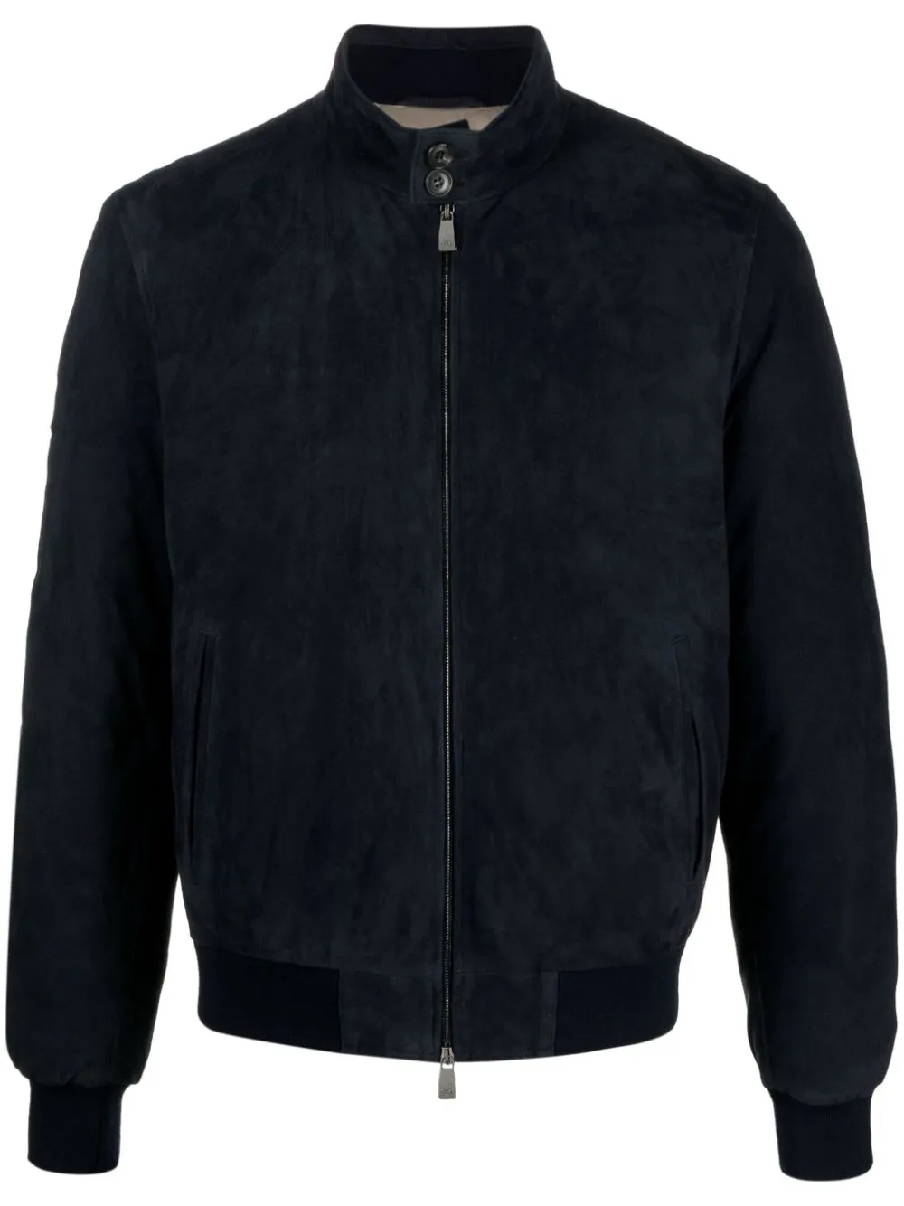 bomber blu in pelle scamosciata
