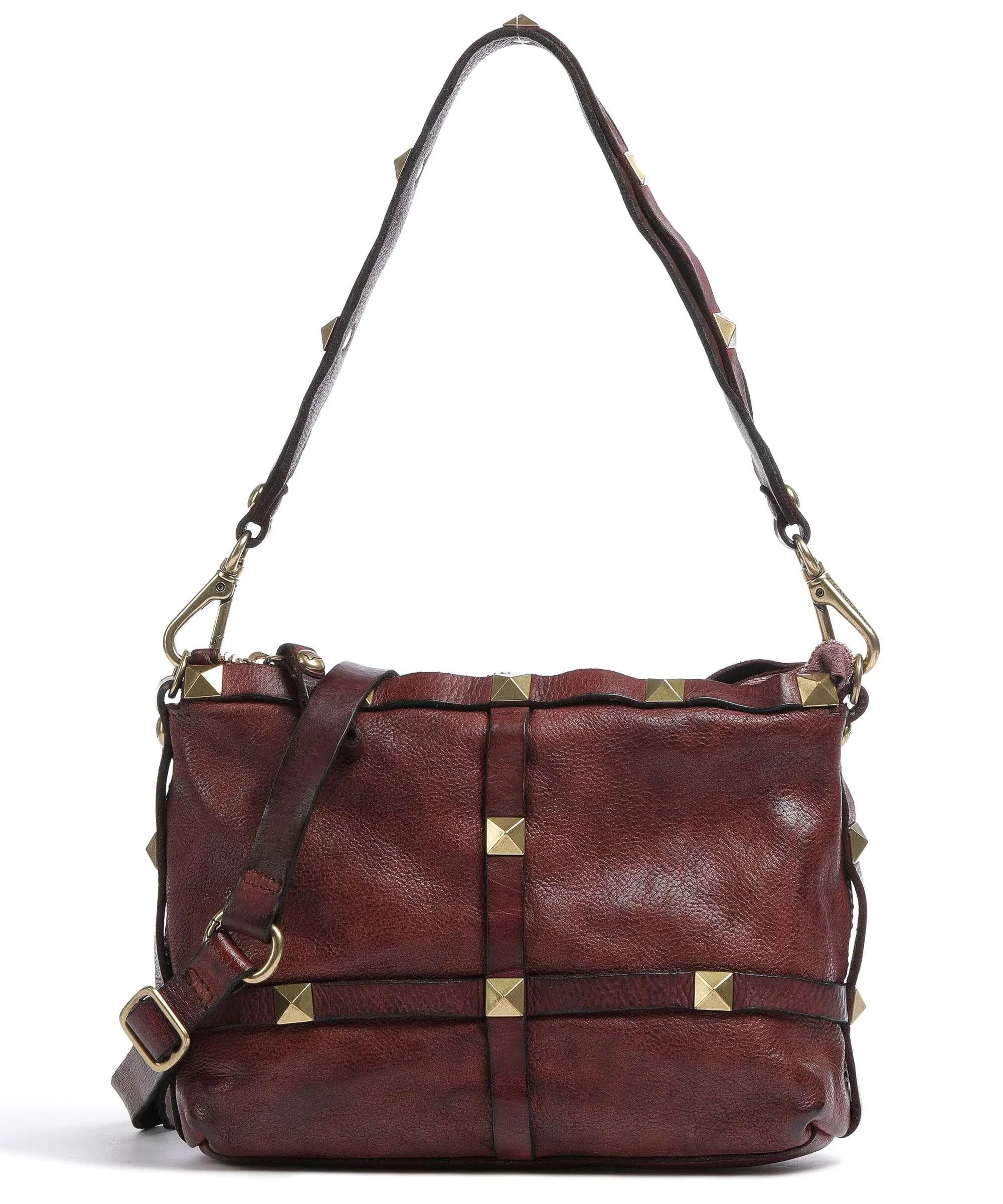  Campomaggi Borsa a spalla pelle di vacchetta grana rosso scuro  