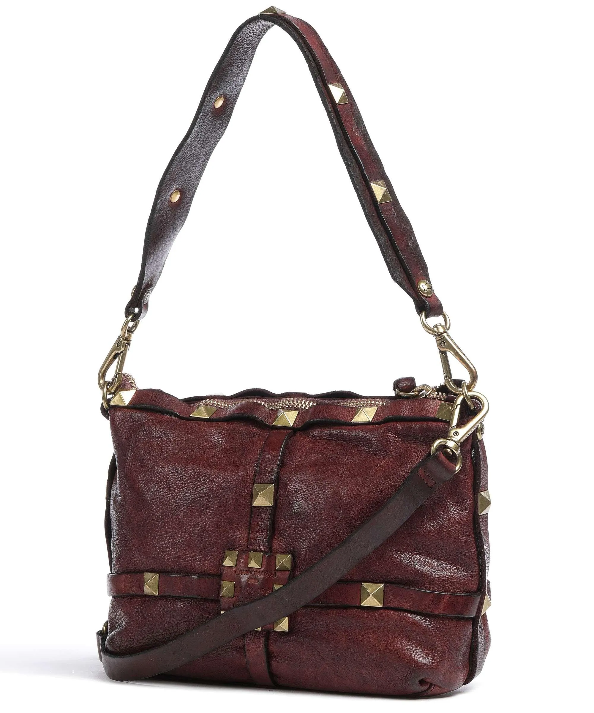  Campomaggi Borsa a spalla pelle di vacchetta grana rosso scuro  
