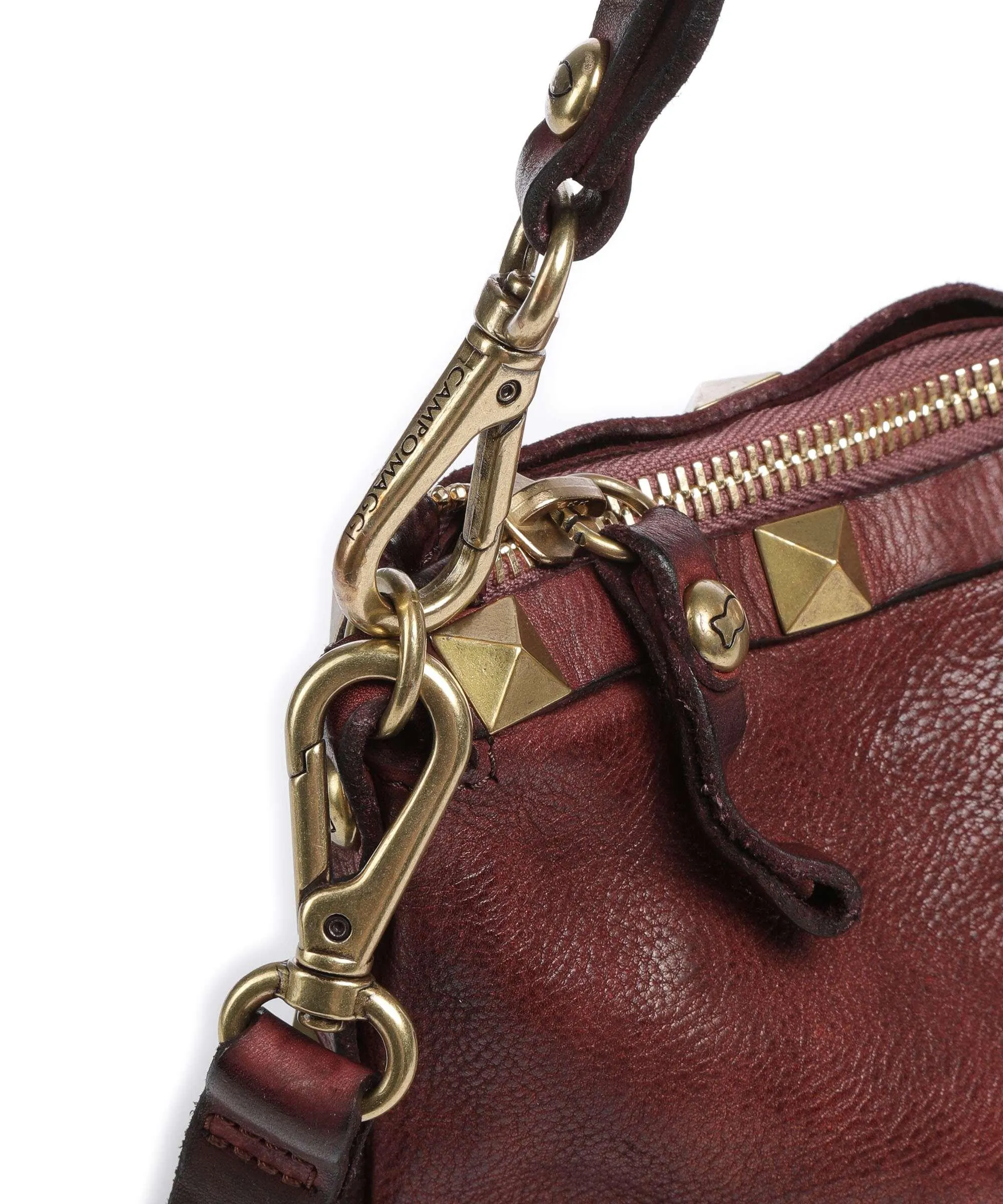  Campomaggi Borsa a spalla pelle di vacchetta grana rosso scuro  