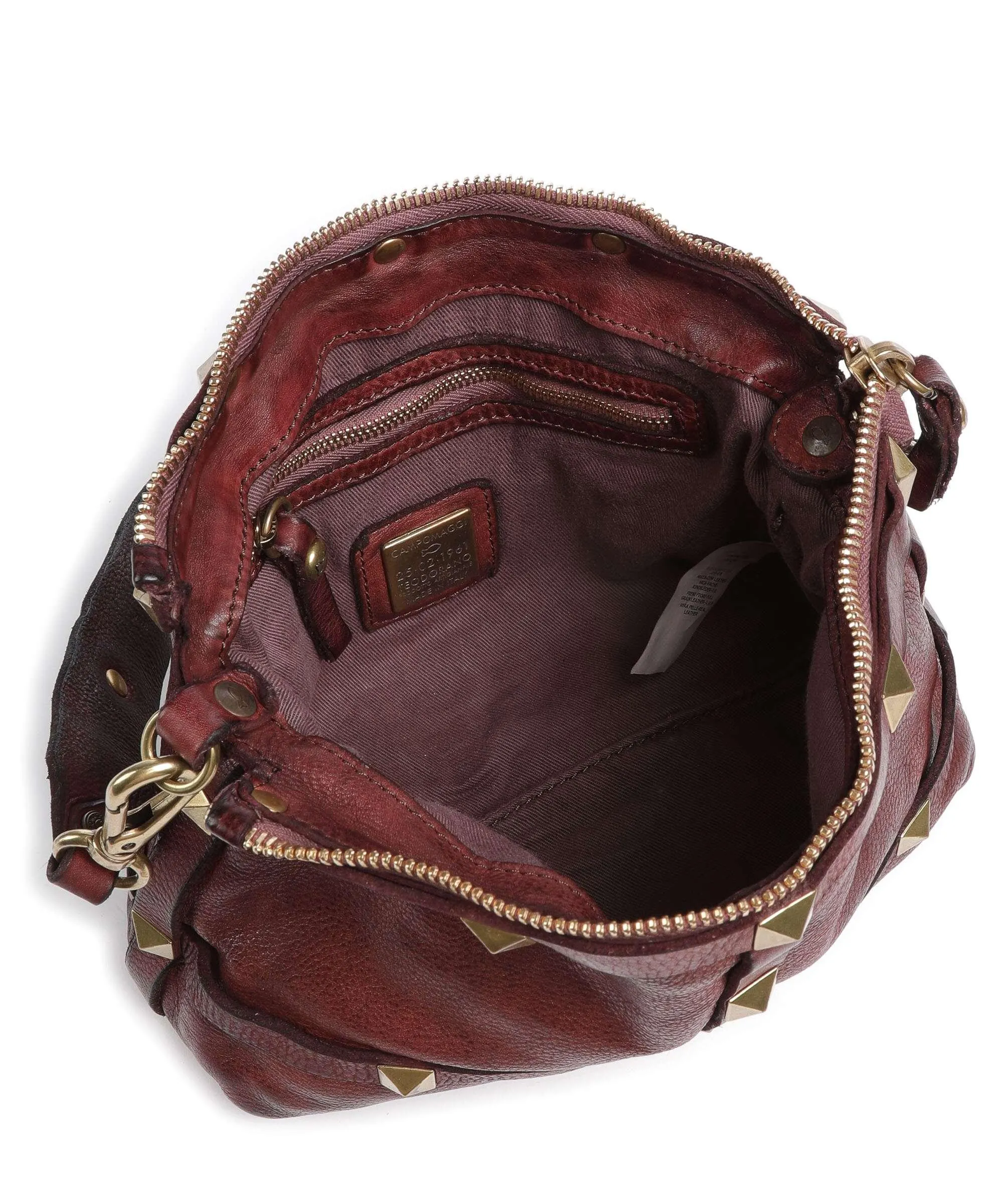  Campomaggi Borsa a spalla pelle di vacchetta grana rosso scuro  