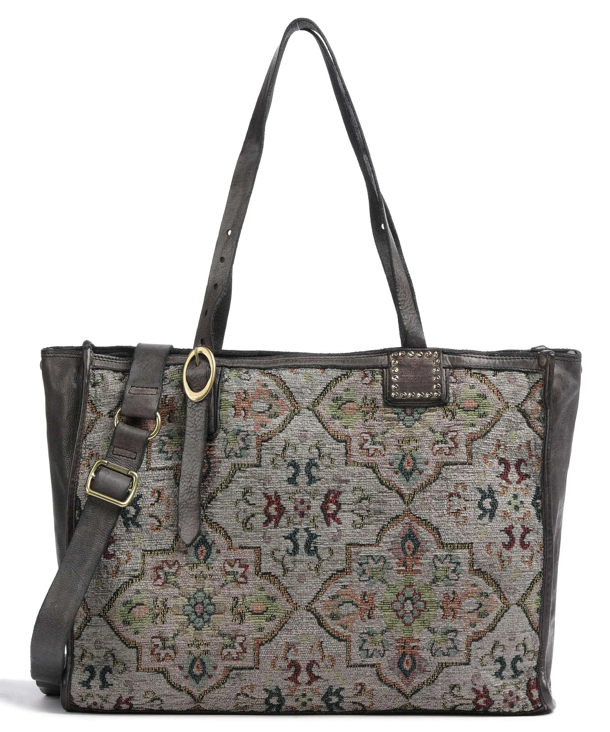  Campomaggi Borsa shopper poliestere, pelle di vacchetta grana grigio  