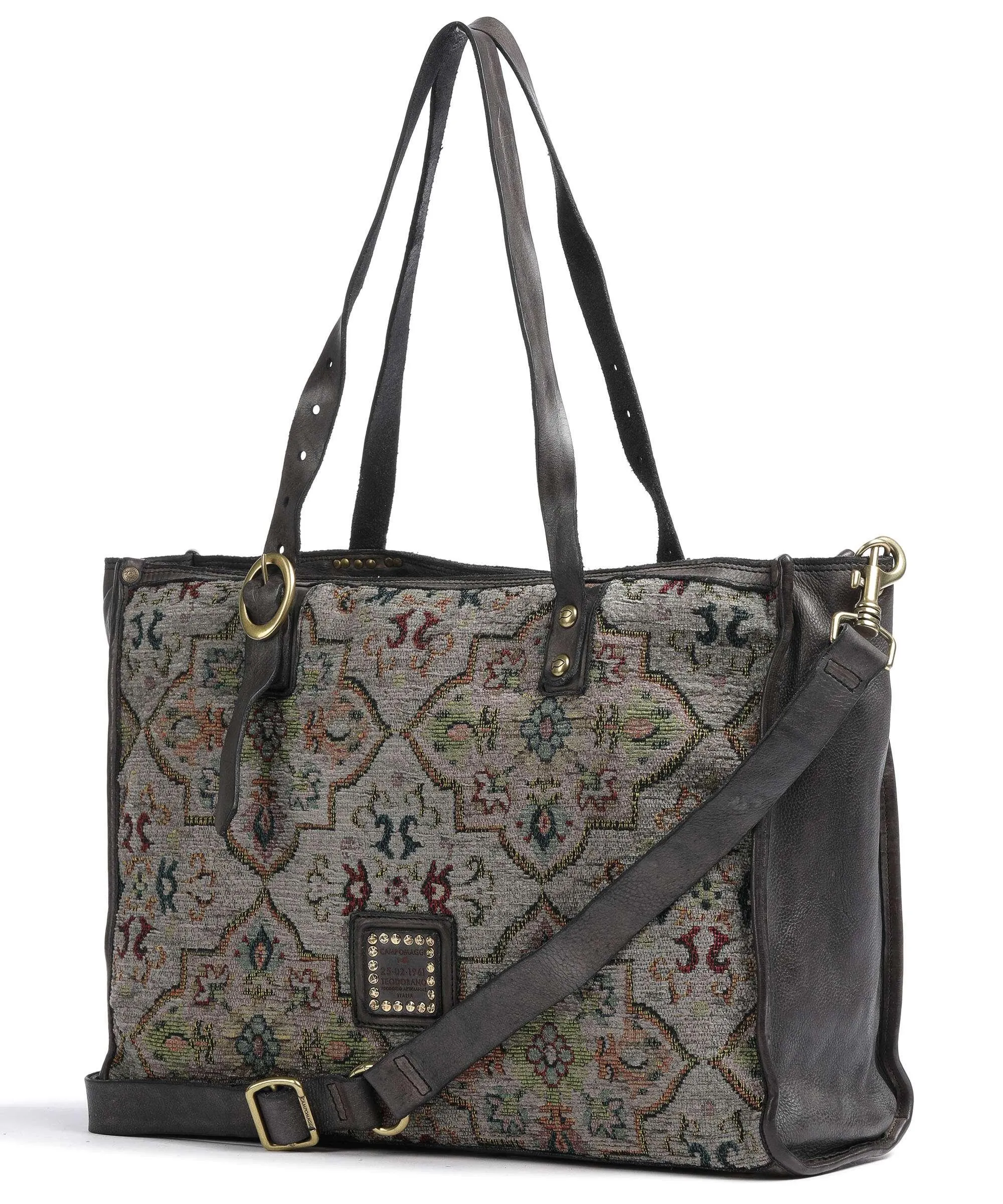  Campomaggi Borsa shopper poliestere, pelle di vacchetta grana grigio  