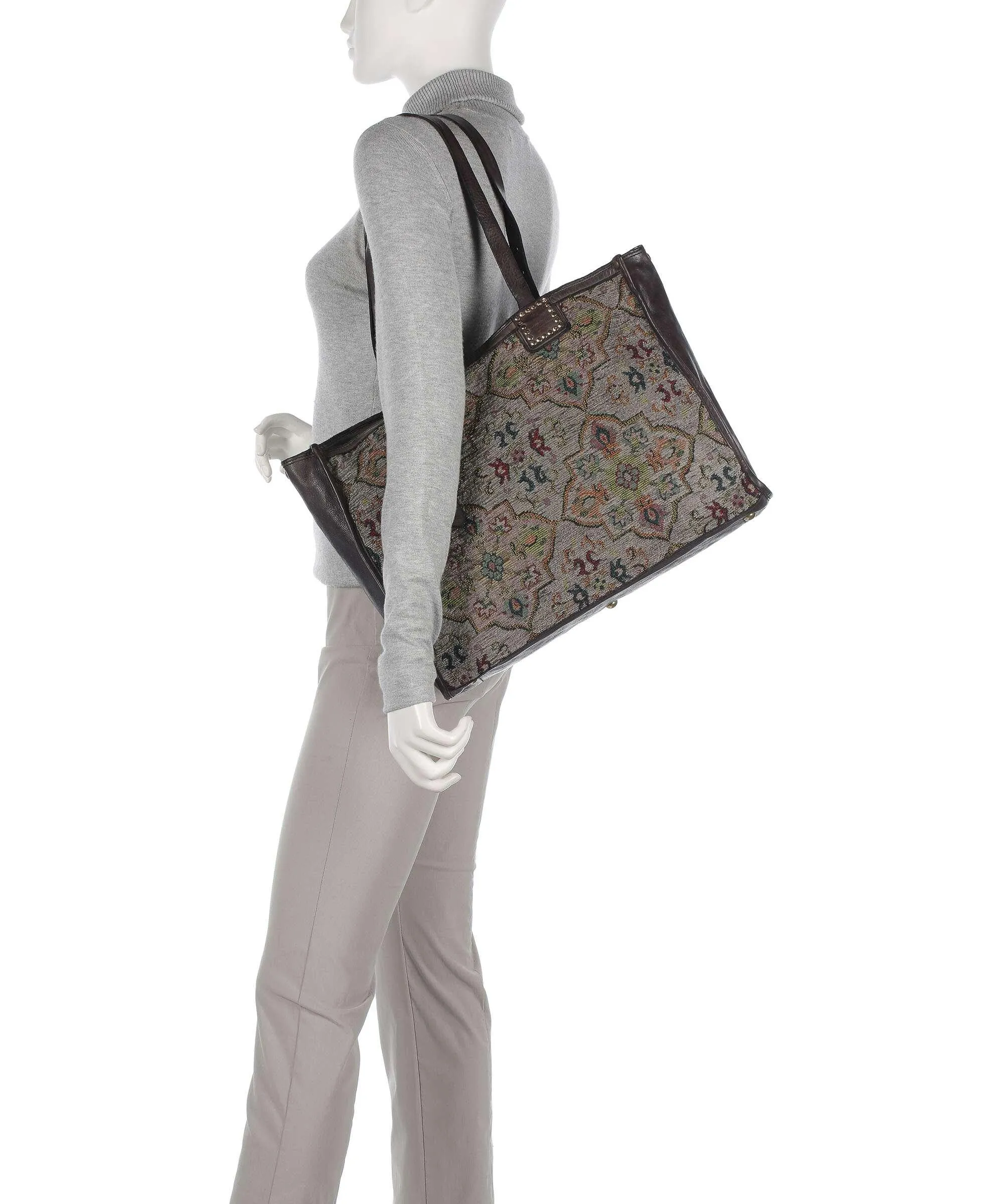  Campomaggi Borsa shopper poliestere, pelle di vacchetta grana grigio  