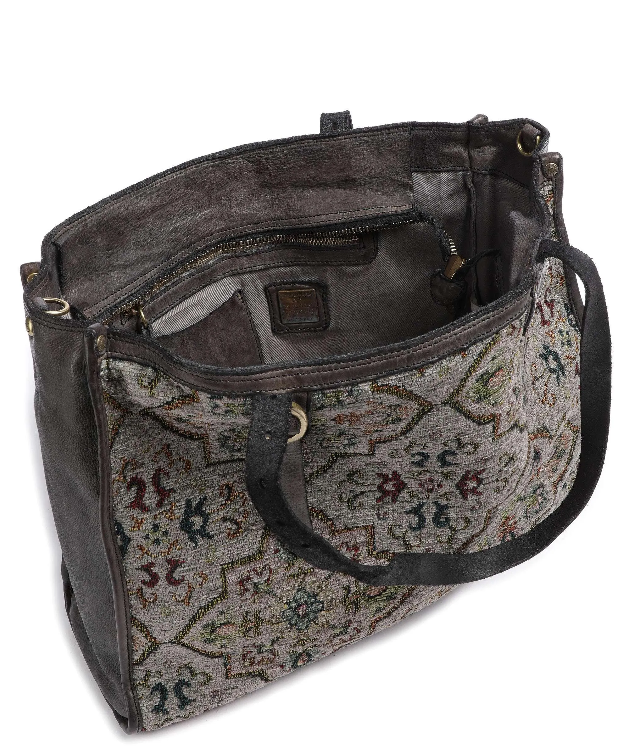 Campomaggi Borsa shopper poliestere, pelle di vacchetta grana grigio  