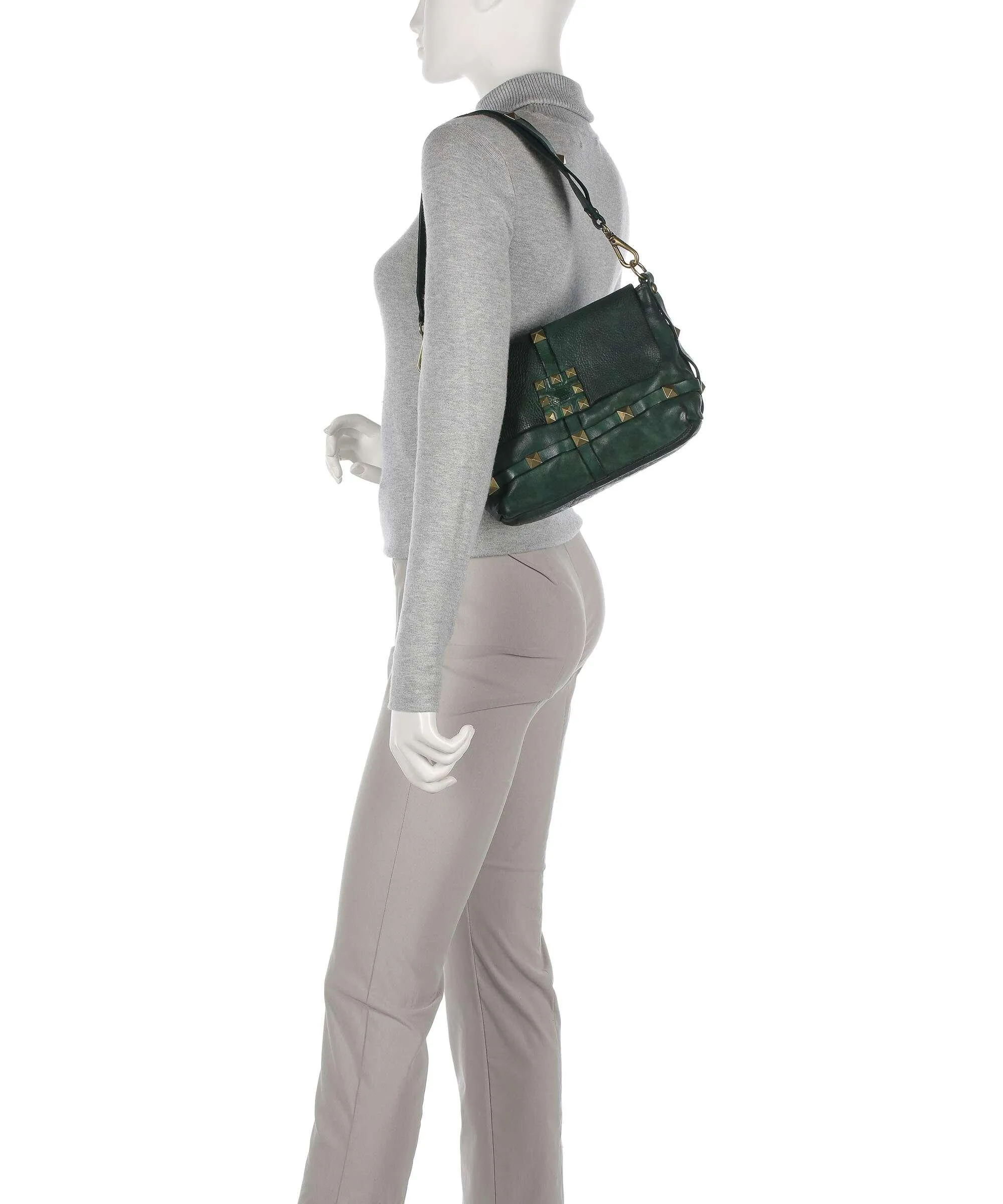  Campomaggi Prestige Borsa a spalla pelle di vacchetta grana verde scuro  