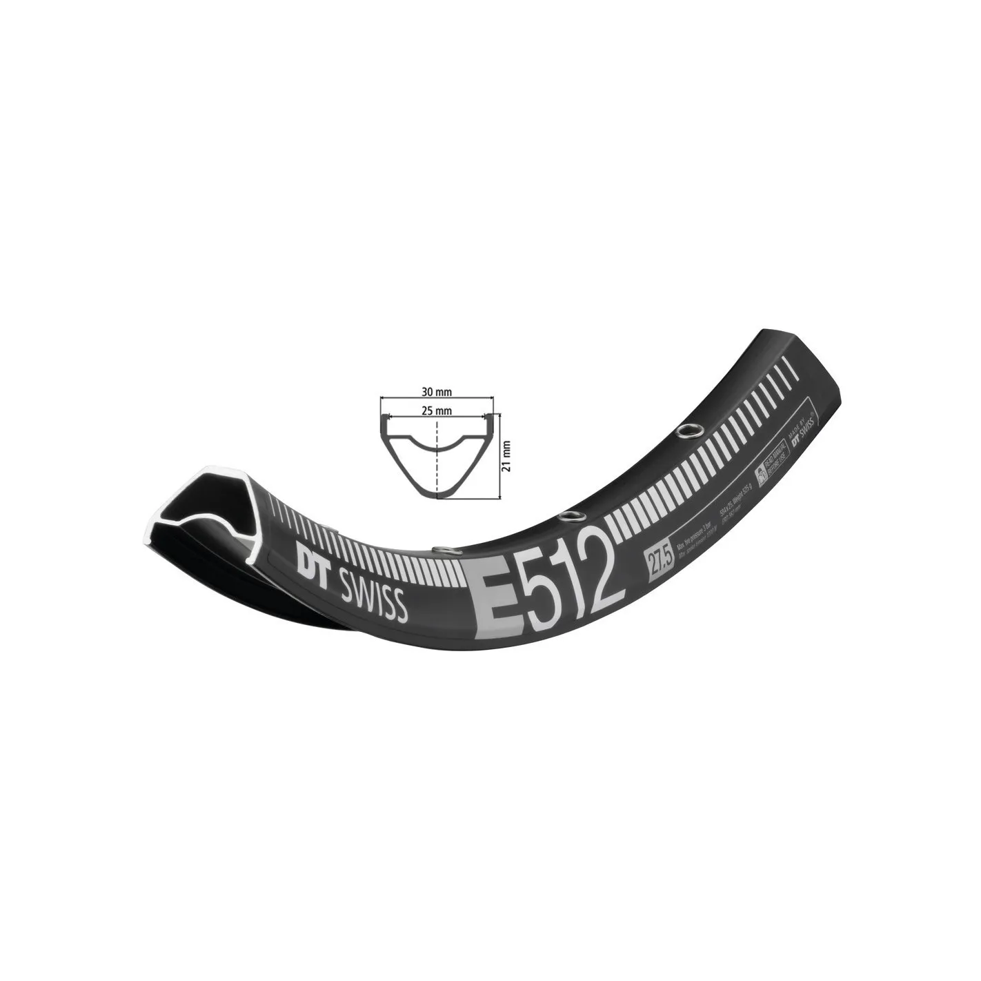 Cerchio DT Swiss E 512 Nero 27,5" 584-25 VL 6,5mm 28 Fori