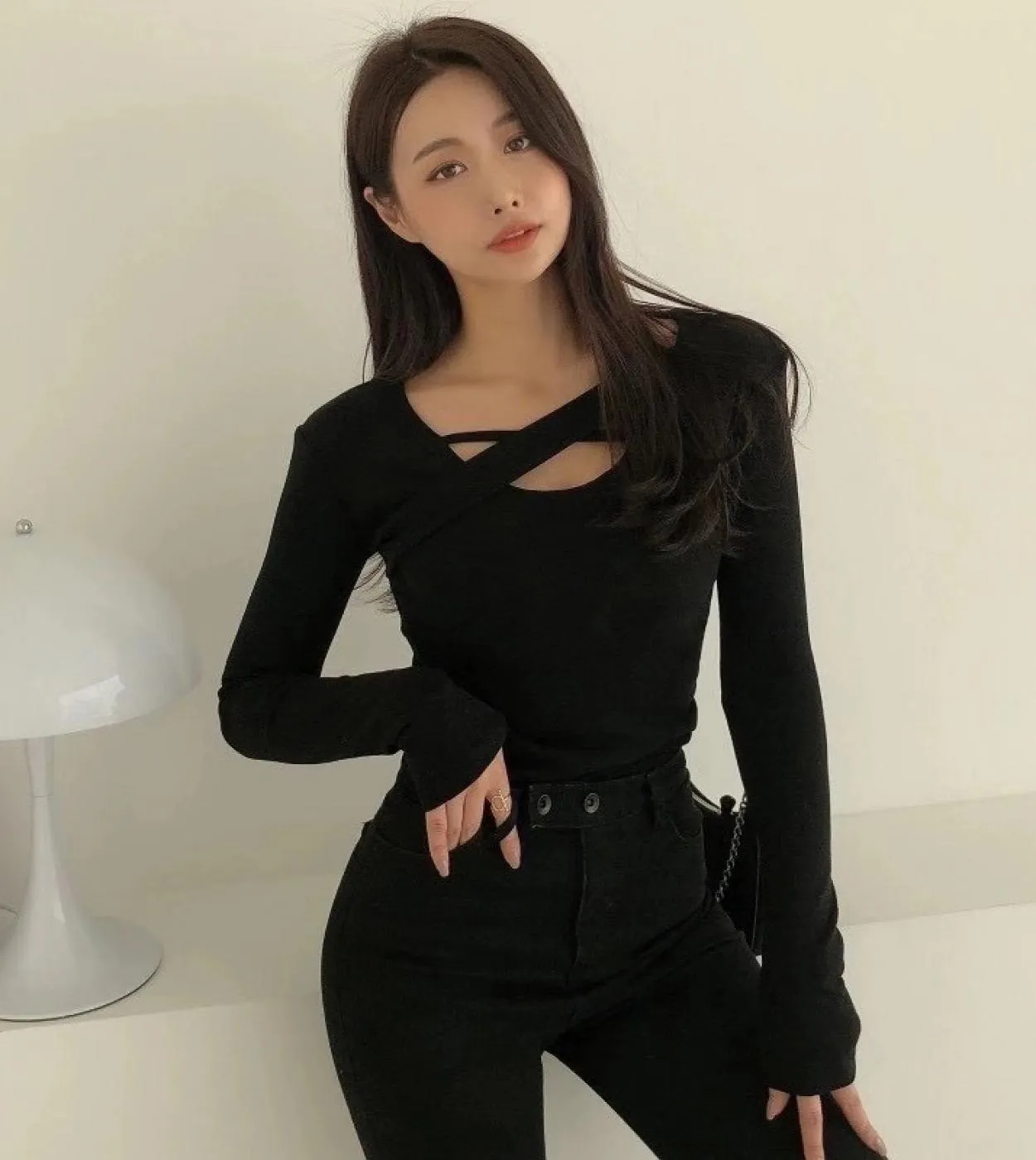 Chic Cross Lowcut Ladies Slim Tshirt Nuova camicetta invernale da donna Donna Elegante maglietta a maniche lunghe tinta unita 12