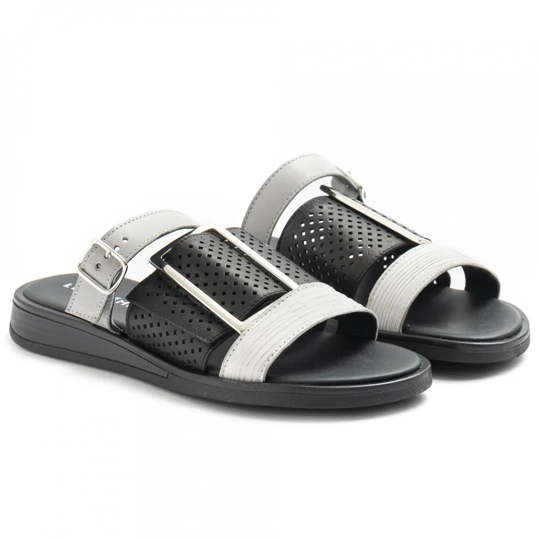 Ciabatta Le Bohemien bianca e nera in pelle forata