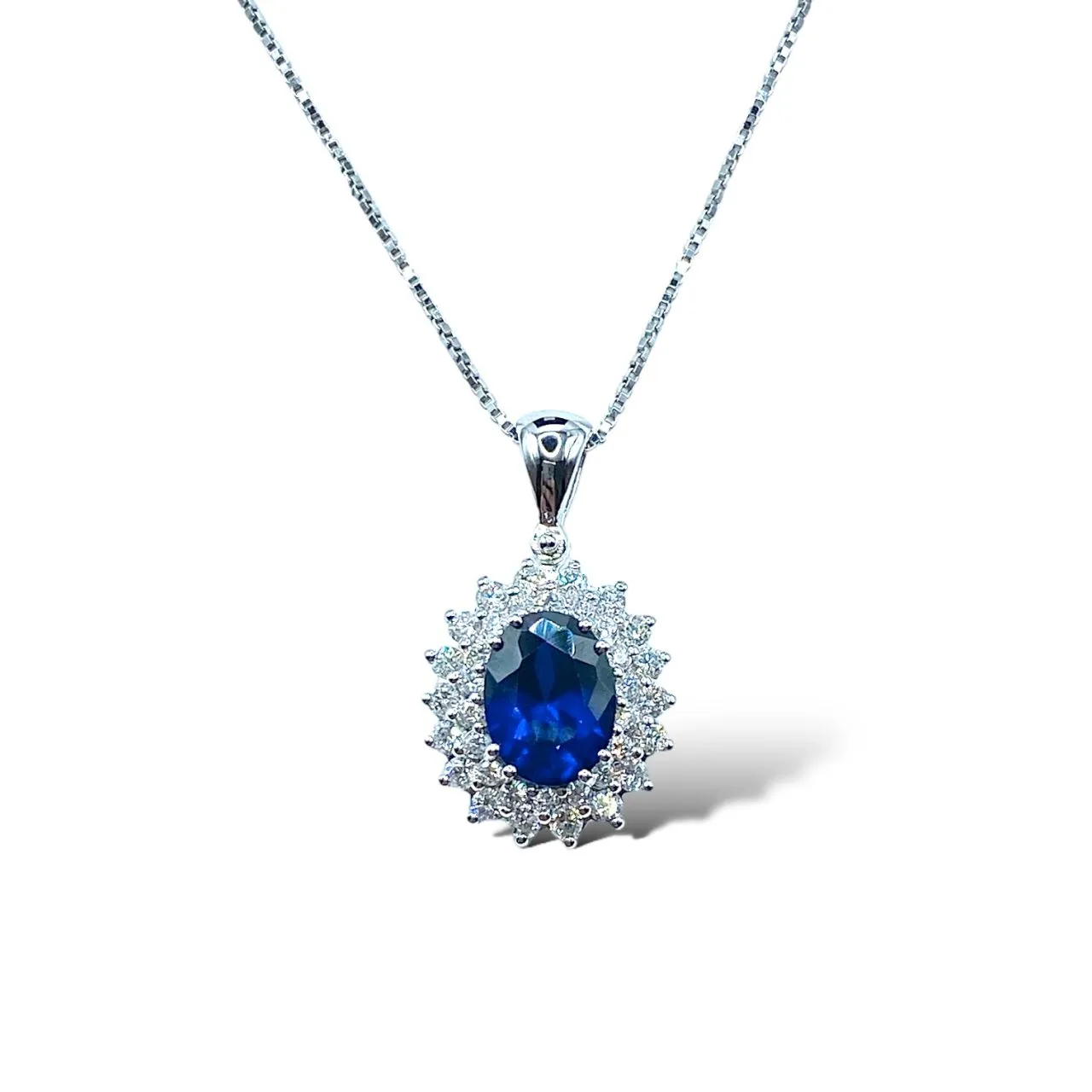Collana Pg Gioielli in Oro Bianco con Brillanti e Zaffiro Ct.1,43