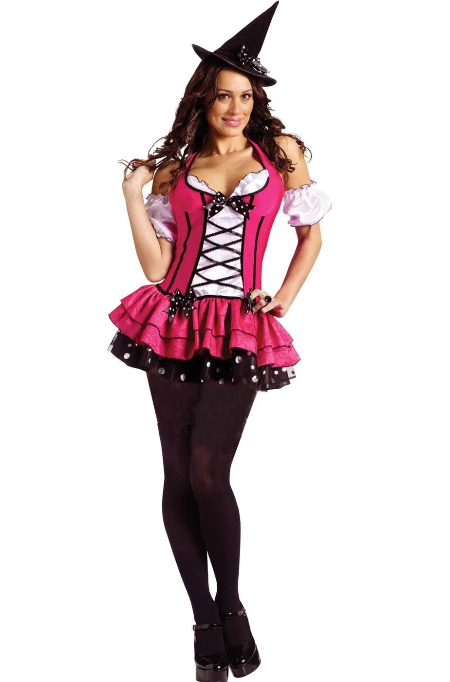 Costume da Strega rosa corto con corpetto donna adulta
