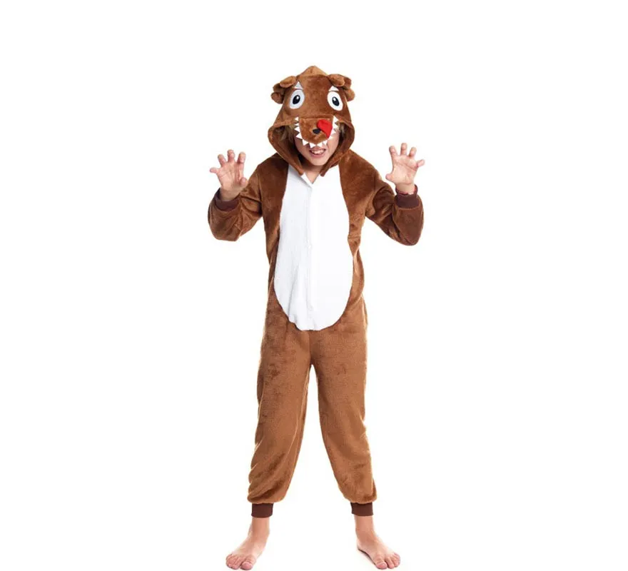 Costume pigiama da lupo marrone con cappuccio per bambino