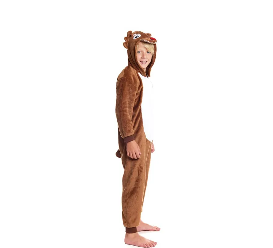 Costume pigiama da lupo marrone con cappuccio per bambino