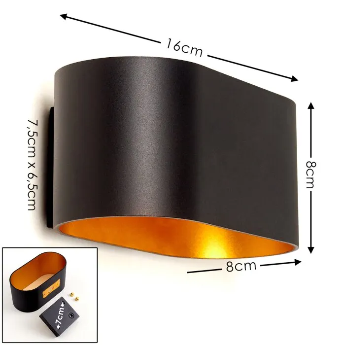 Dapp Applique Oro, Nero, 1-Luce