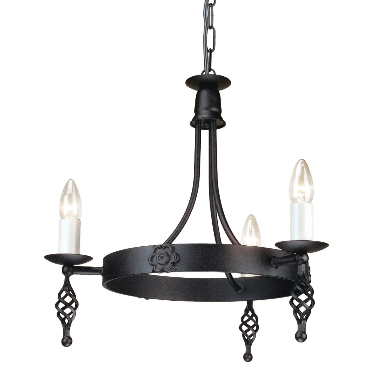 Elstead Lighting  Lampadario rustico medio con struttura in acciaio con 3 diffusori Belfry - 60W