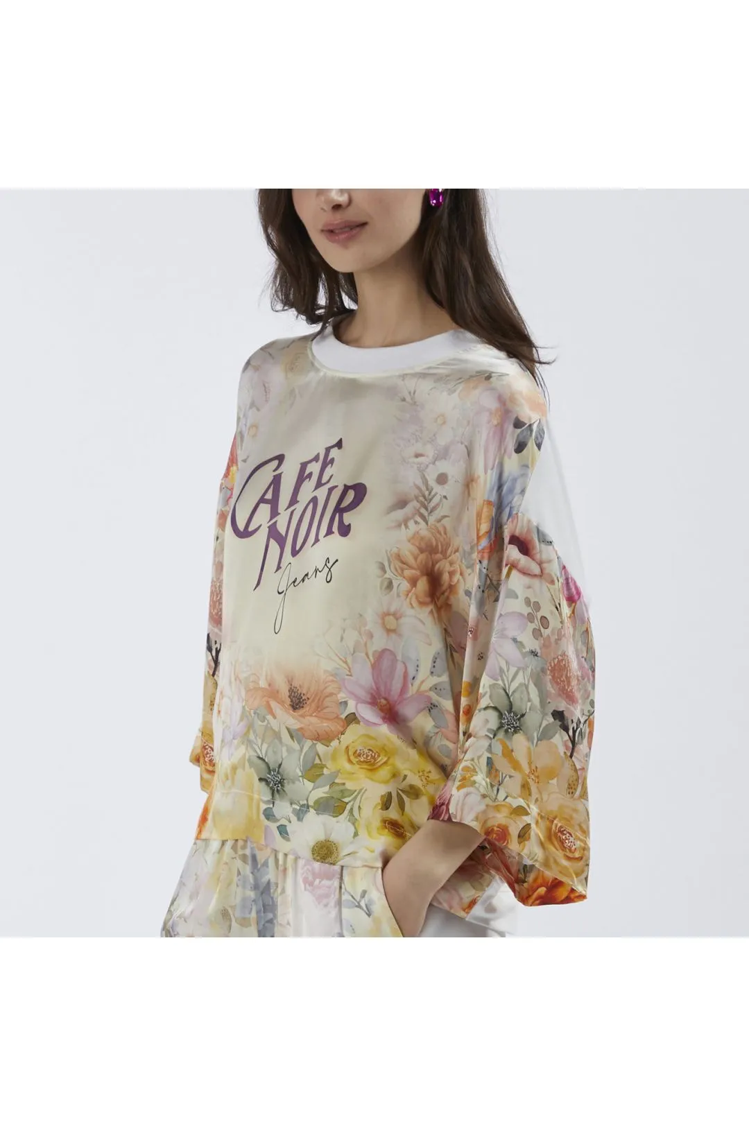 felpa bimateriale con davanti stampato flower panel
