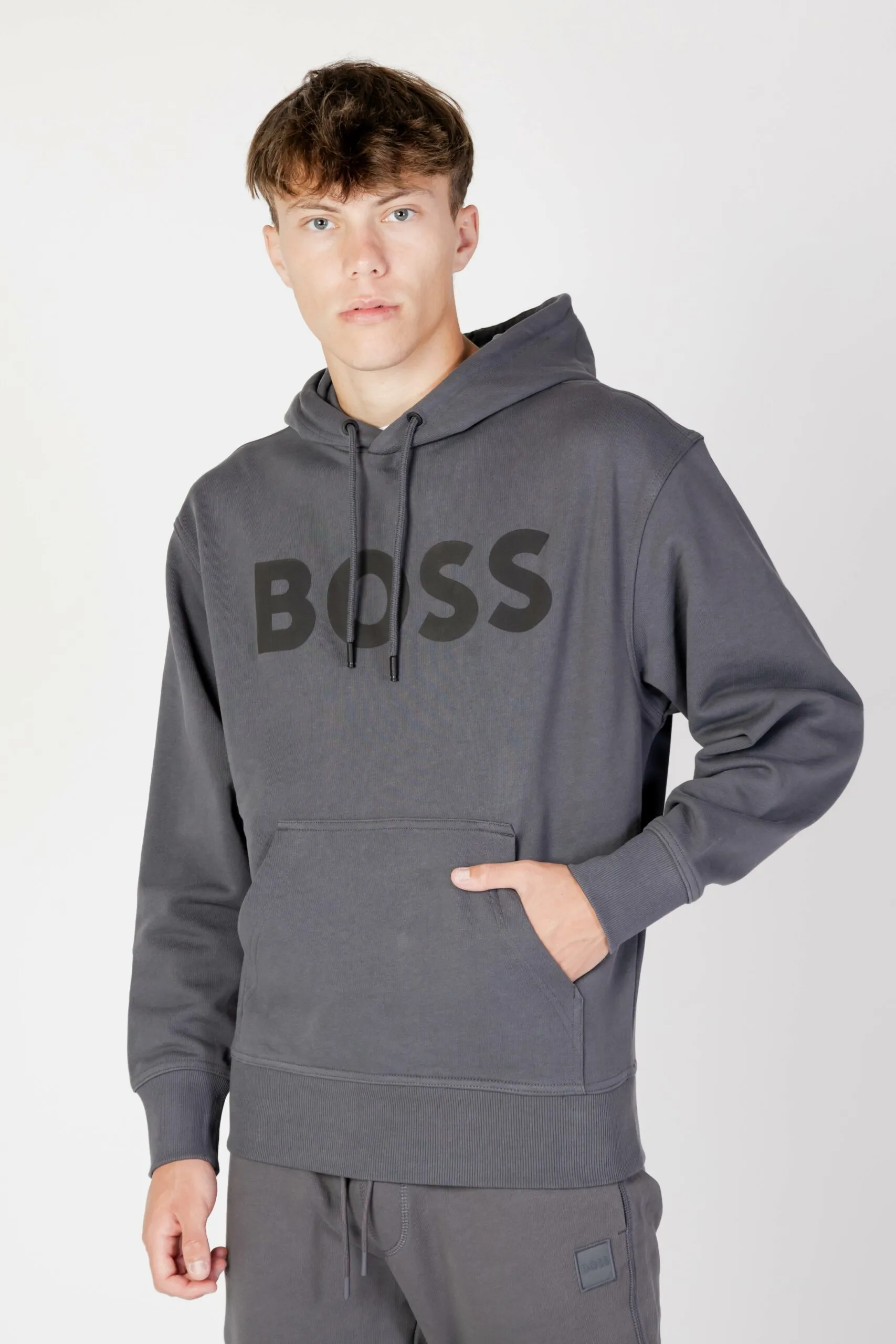 Felpa con cappuccio Boss WEBASICHOOD Grigio Scuro