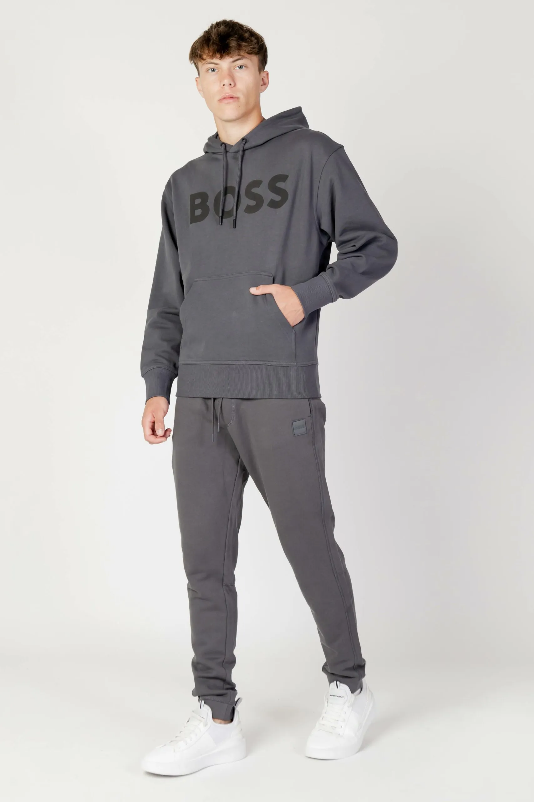 Felpa con cappuccio Boss WEBASICHOOD Grigio Scuro