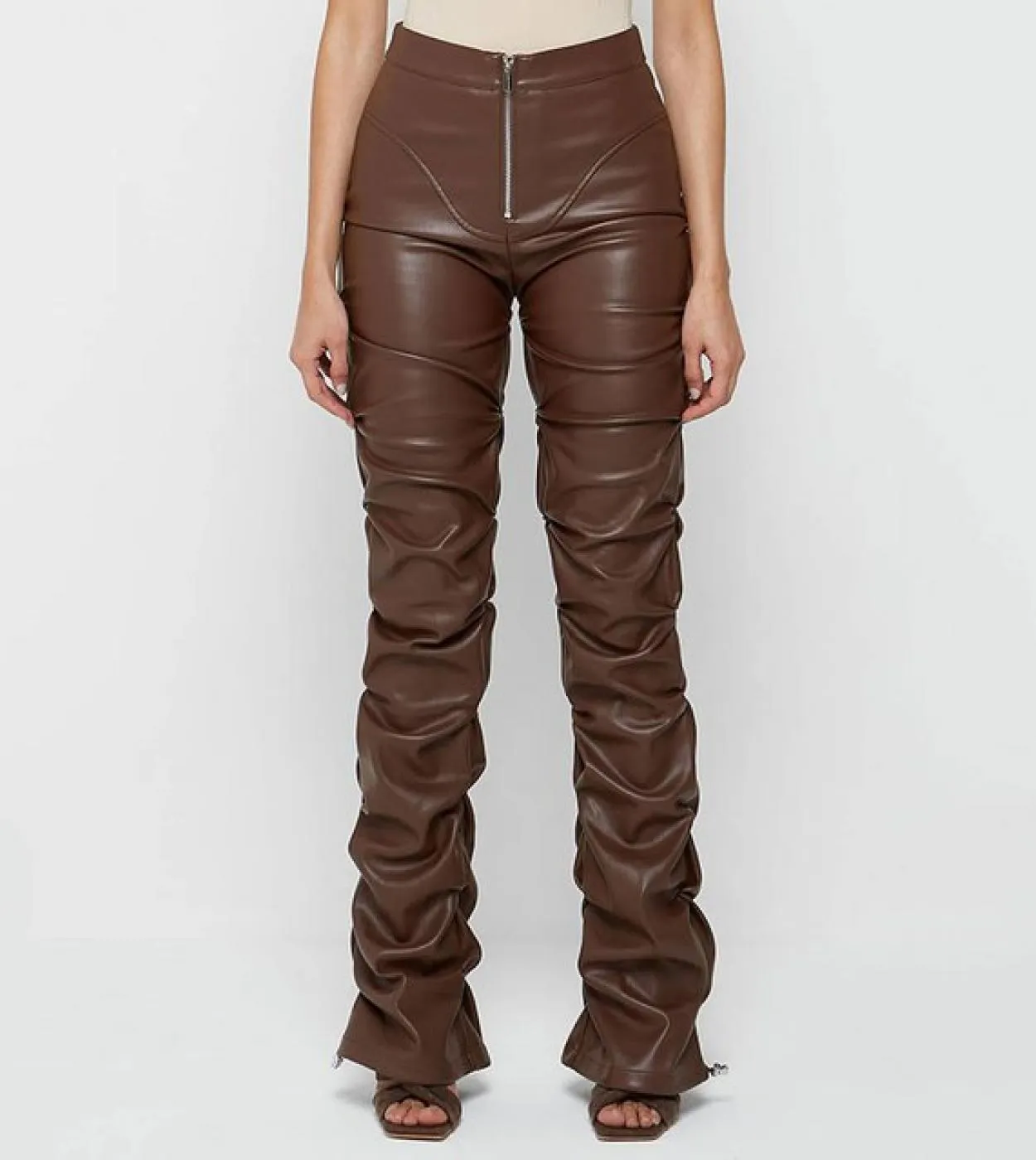 Gacvga Autunno Inverno Moda Streetwear Pantaloni Casual Cerniera Pieghettata con Volant Pantaloni Skinny Impilati Pantaloni in P