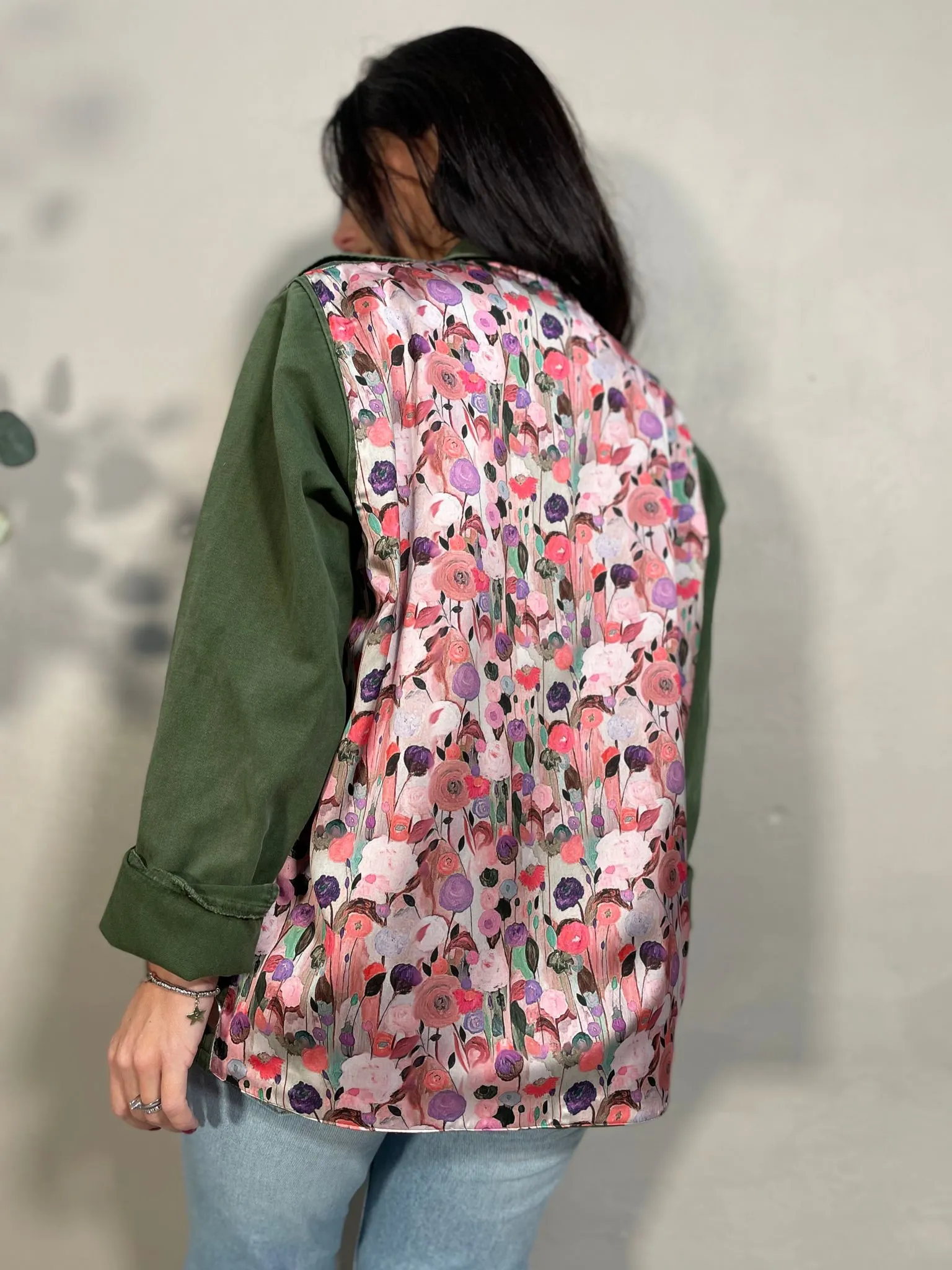 Giacca Vintage Foulard Fiori Rosa