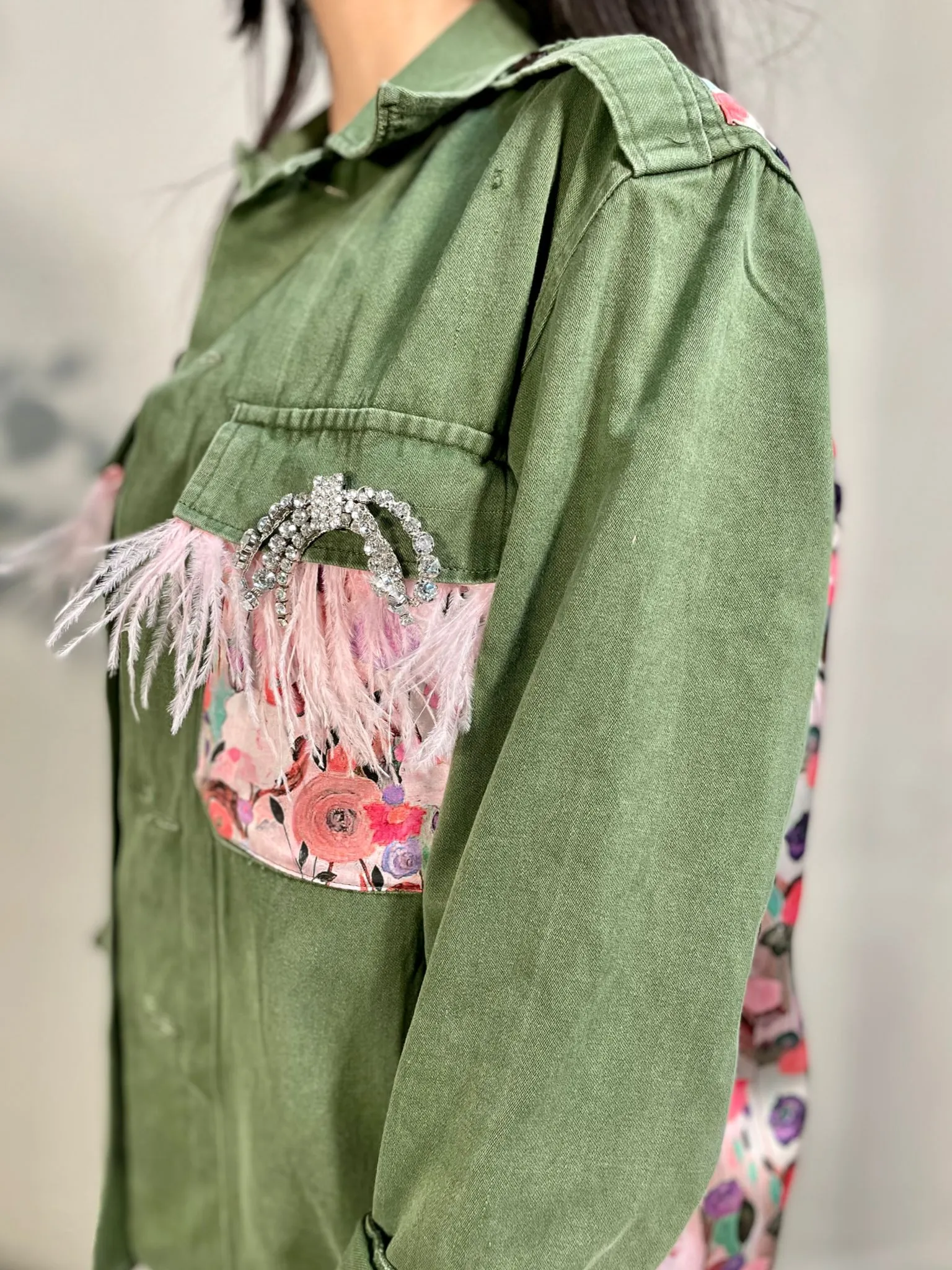 Giacca Vintage Foulard Fiori Rosa
