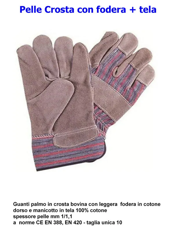 GUANTI DA LAVORO CROSTA FODERATA DORSO TELA