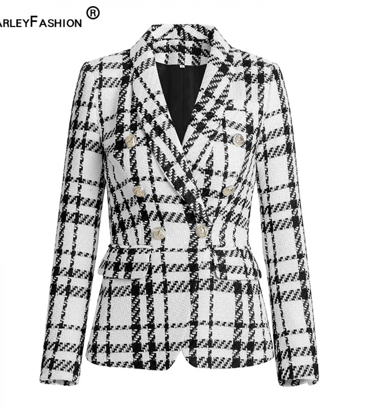 Harleyfashion Design di lusso Blazer scozzesi in tweed invernale spesso Qualità sottile Casual Classic All Match Giacche da donn