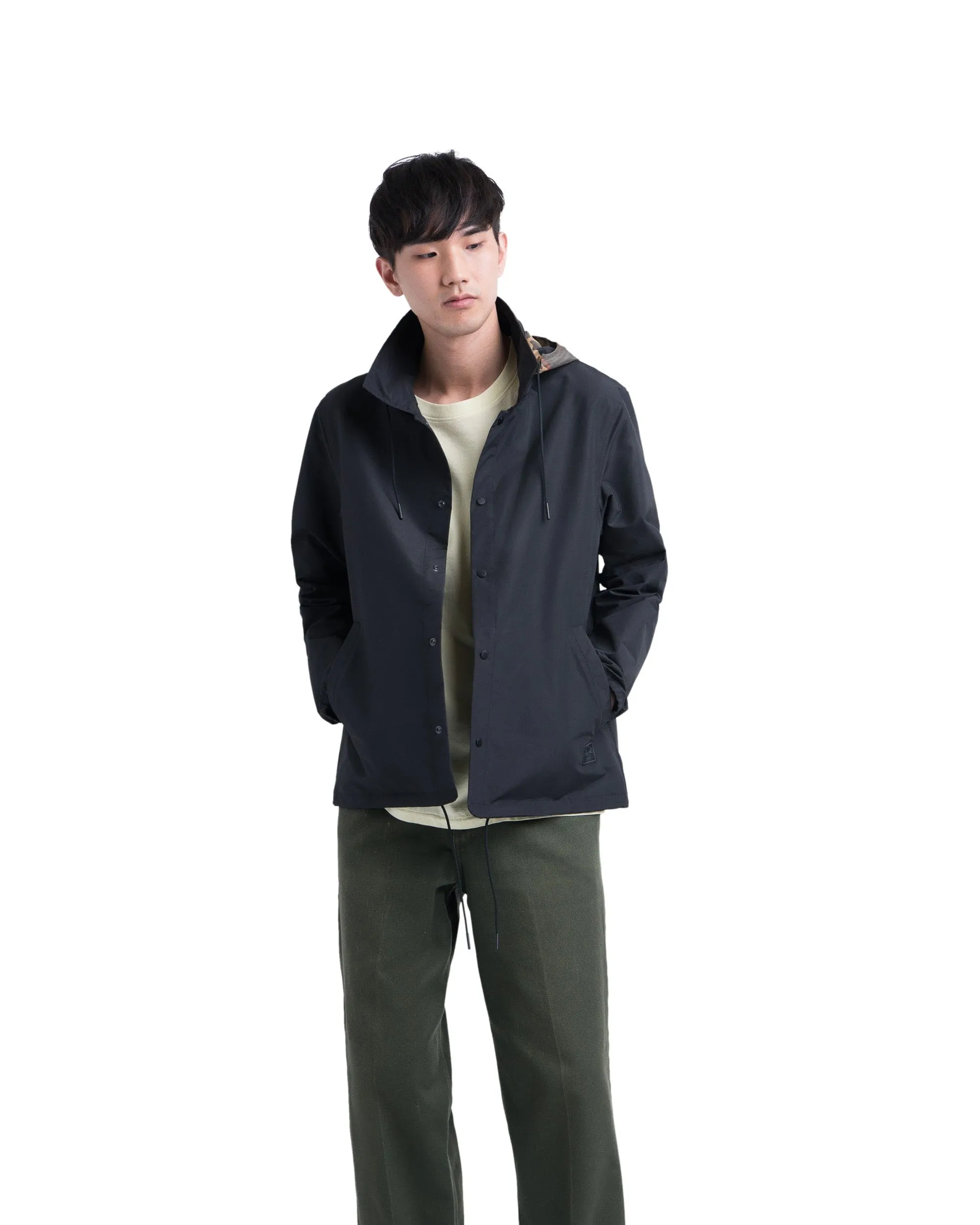 Hooded Coach Black Woodland Camo