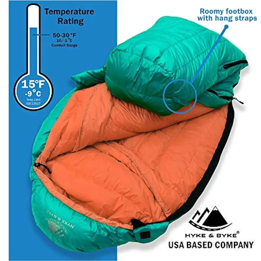 Hyke & Byke Sacco a Pelo Eolus in Piuma d’Oca 800 | Sacco a Pelo Invernale -10 & -15 Gradi C Ultraleggero a Mummia con Base in C