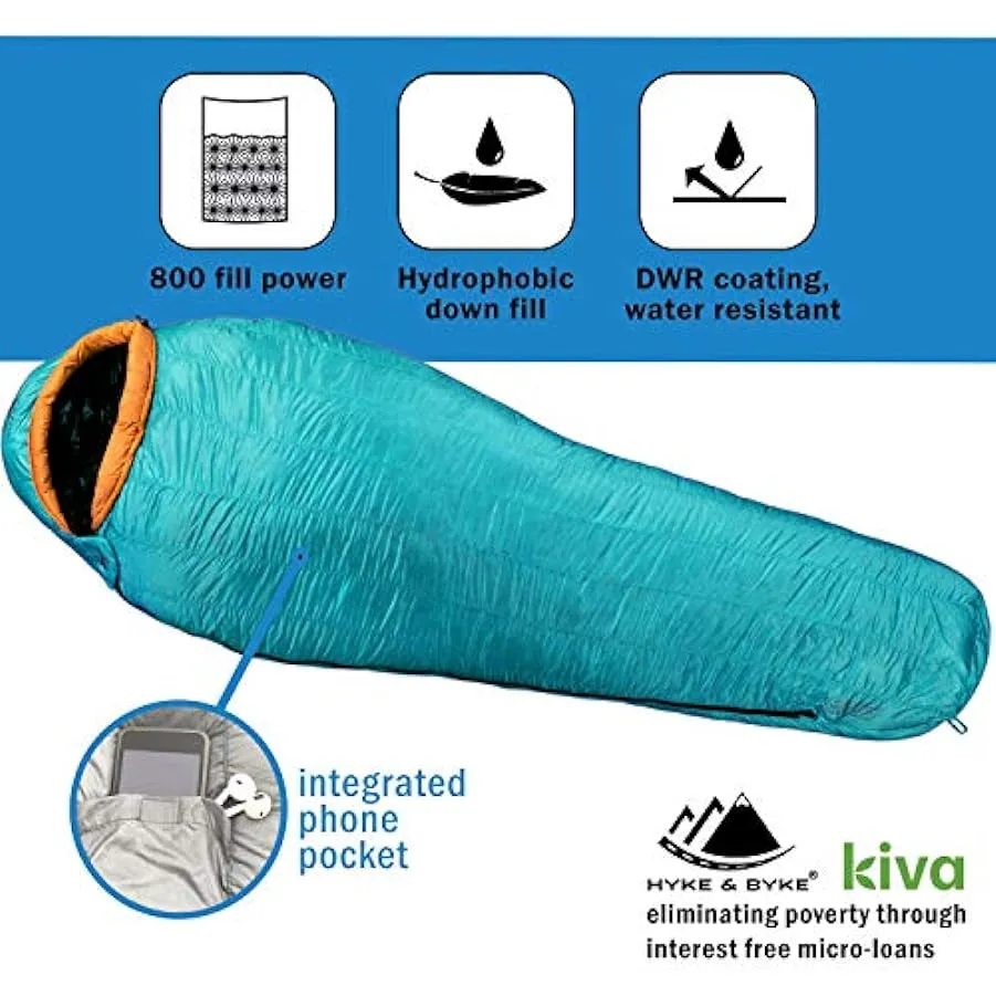 Hyke & Byke Sacco a Pelo Eolus in Piuma d’Oca 800 | Sacco a Pelo Invernale -10 & -15 Gradi C Ultraleggero a Mummia con Base in C