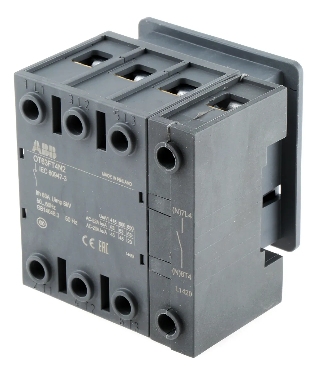 Interruttore di isolamento ABB OT63FT4N2 1SCA105393R1001, 4P, 63A, 750V ca, Montaggio a pannello, IP20
