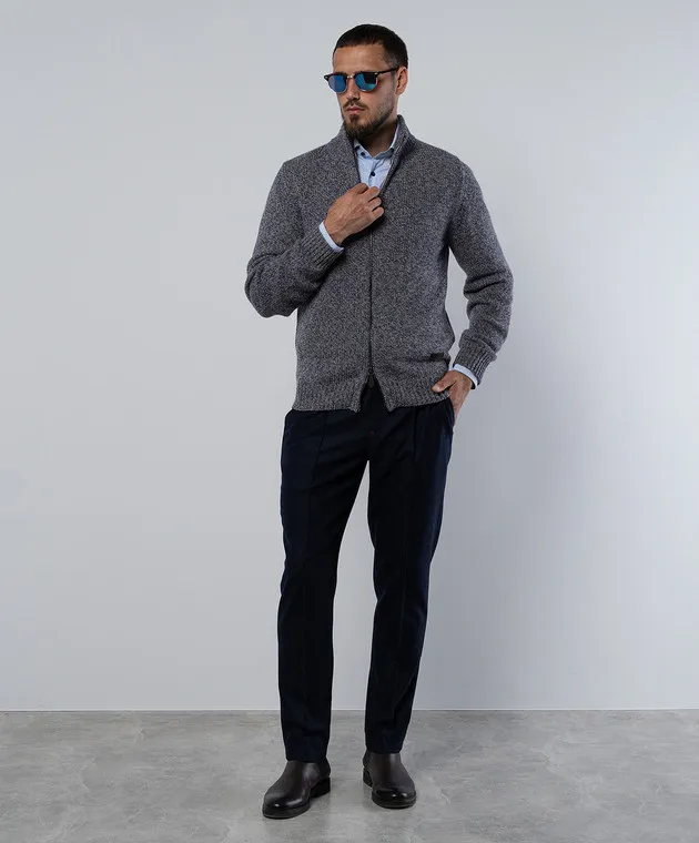 ISAIA Cardigan in cashmere blu melange MG8319Y0490