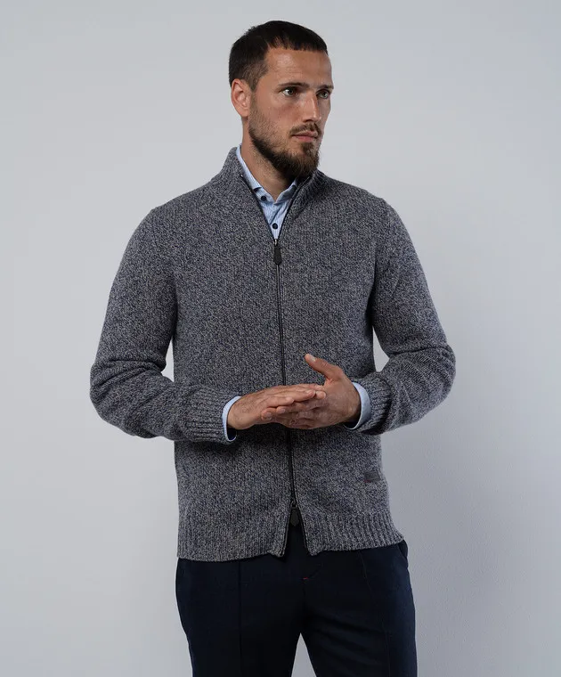 ISAIA Cardigan in cashmere blu melange MG8319Y0490
